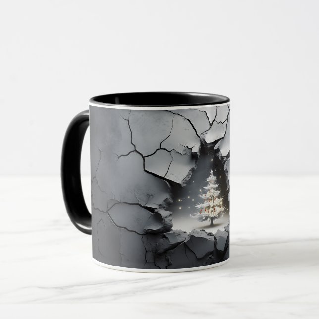 Caneca Árvore de Natal de Cinzas rachadas 3D (Frente Esquerda)