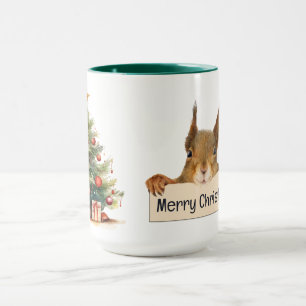 Caneca Árvore de Natal de Esquilo Feliz de Natal Editável