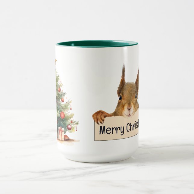 Caneca Árvore de Natal de Esquilo Feliz de Natal Editável (Centro)