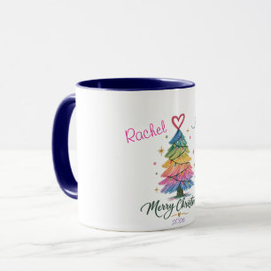 Caneca Árvore de Natal Desenhada com Arco-íris