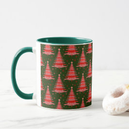 Caneca Árvore de Natal - Design do padrão verde vermelho