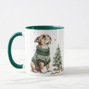 Caneca Árvore de Natal do Buldogue em Inglês
