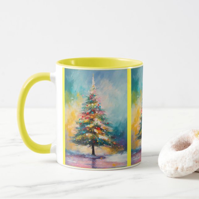 Caneca Árvore de Natal do Pastel Splattered Abstrato (Com Donut)