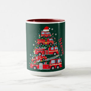 Caneca Árvore de Natal Feita de Caminhões de Bombeiros