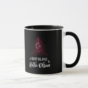 Caneca Árvore de Natal feliz ano novo com bandeira turca