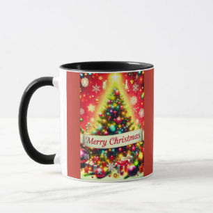 Caneca "Árvore de Natal feliz com ornamentos coloridos