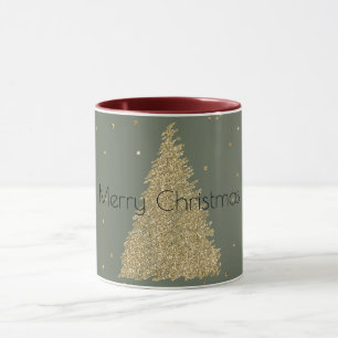 Caneca Árvore de Natal Glitter Dourada Verde Pine    