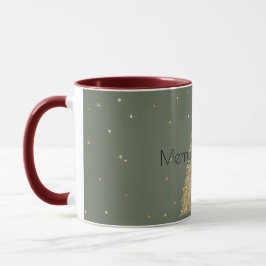 Caneca Árvore de Natal Glitter Dourada Verde Pine    