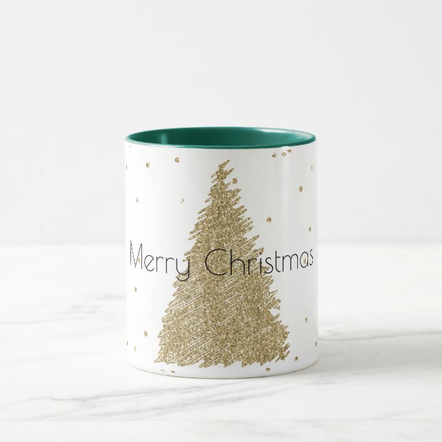 Caneca Árvore de Natal Glitter Sparkle Dourada branca     (Centro)