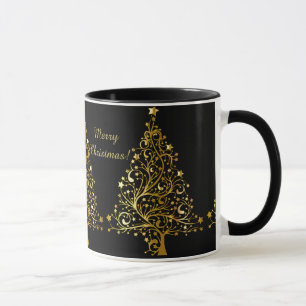 Caneca Árvore de Natal metálica estrelado bonita do ouro