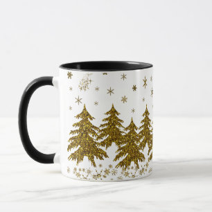 Caneca Árvore de Natal pouco Dourada, estrelas, neve