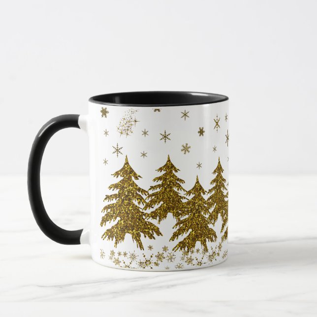 Caneca Árvore de Natal pouco Dourada, estrelas, neve (Esquerda)