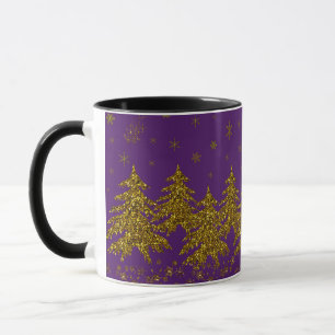 Caneca Árvore de Natal pouco Dourada, estrelas, neve em