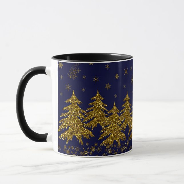 Caneca Árvore de Natal pouco Dourada, estrelas, neve em a (Esquerda)