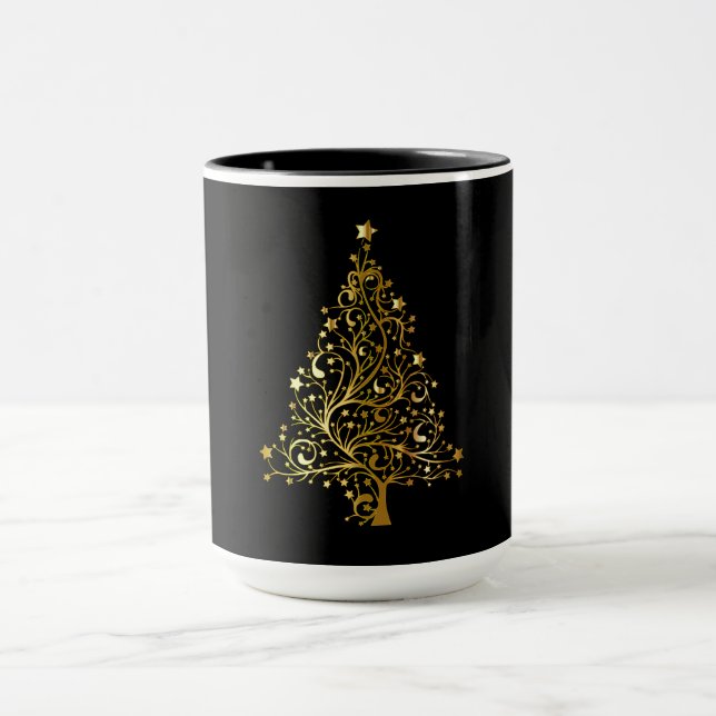 Caneca Árvore de Natal Preta e Dourada Esparsa (Centro)