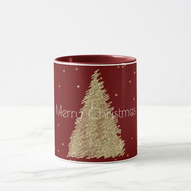 Caneca Árvore de Natal Red Dourada Glitter Sparkle   (Centro)