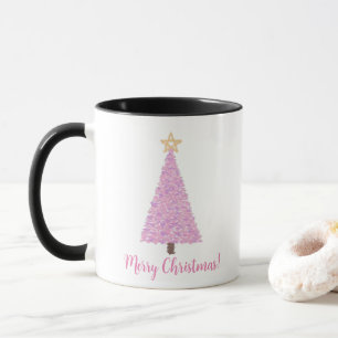 Caneca Árvore de natal rosa com estrela