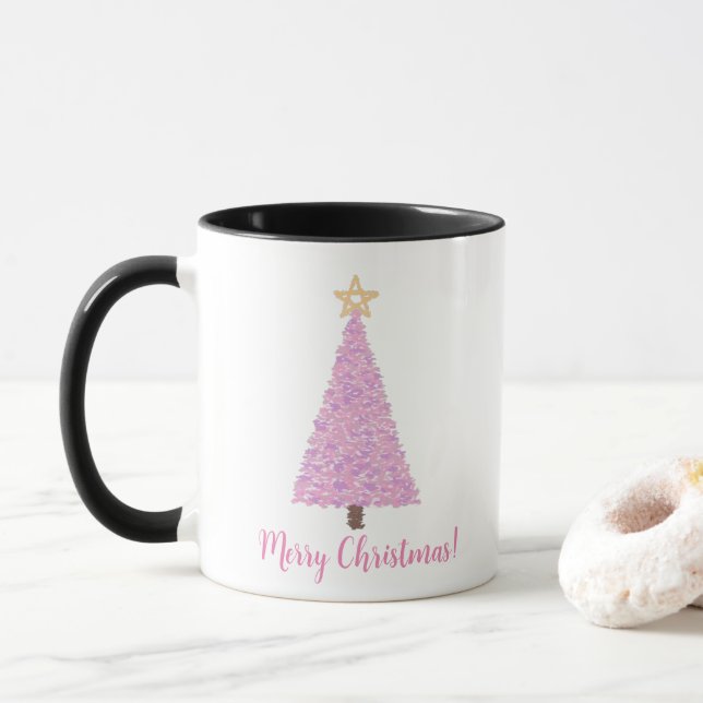 Caneca Árvore de natal rosa com estrela (Com Donut)