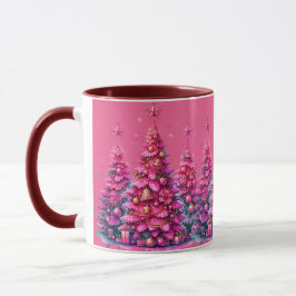 Caneca Árvore de Natal Rosa Estética Elegante e Moderna