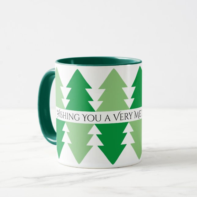 Caneca Árvore de Natal Verde Claro Design Feliz Natal (Frente Esquerda)
