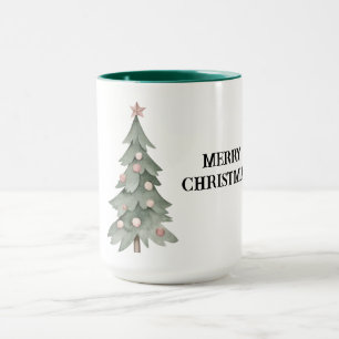 Caneca Árvore de Natal Verde Cor-de-Rosa Esbranquiçada co