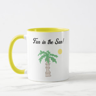 Caneca Árvore de Palma Bonita e Cartoon de Praia, Ilha Su