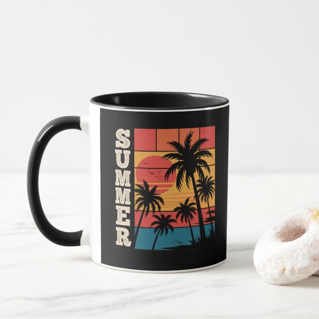 Caneca Árvore de Palma da Praia Sunset Summer Moderna (Com Donut)