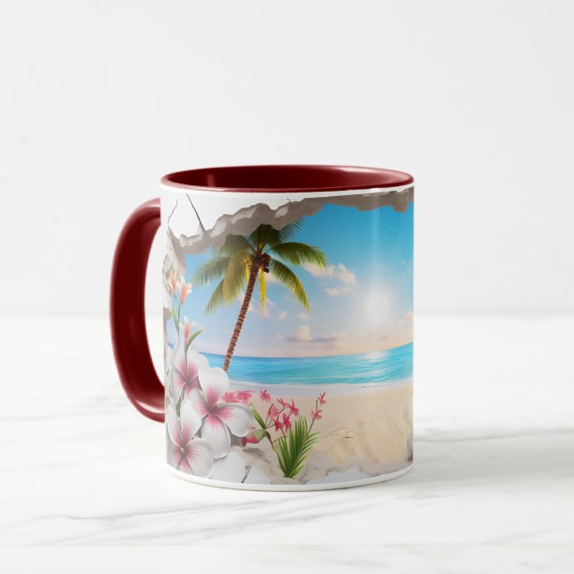 Caneca Árvore de Palma de Praia Tropical Coffee Mug ☕ (Frente Esquerda)