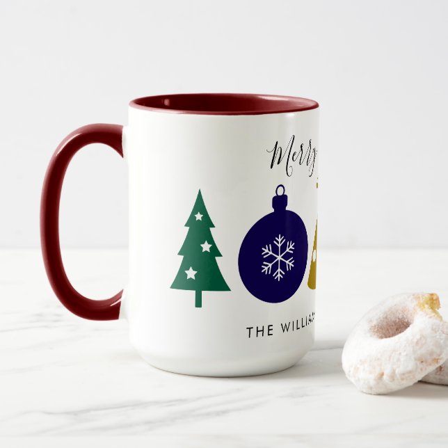 Caneca Árvore de Pinheiro de Floco de Neve de Ornamento M (Com Donut)