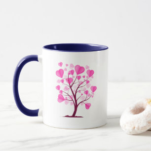 Caneca Árvore do Amor Árvore de Corações Pink Pastel Wate