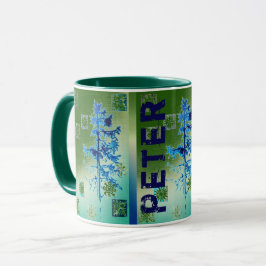 Caneca Árvore e Flocos de neve e seu nome