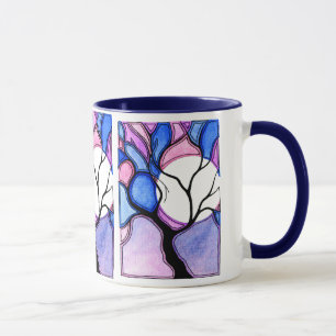 Caneca Árvore e lua da aguarela - azul e rosa