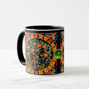 Caneca ÁRVORE LARANJA COM FOLHAS VERDES,GEM Verde FLORES