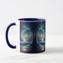 Caneca Árvore Mística da Vida Fantasia Celestial Luas Azu