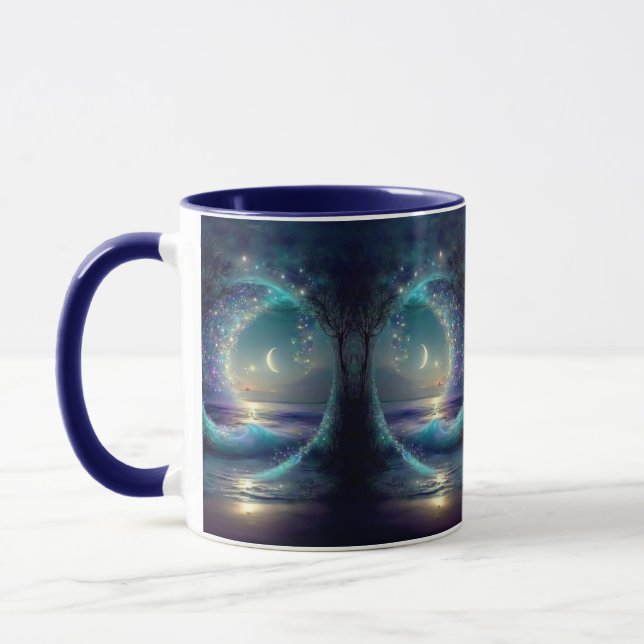 Caneca Árvore Mística da Vida Fantasia Celestial Luas Azu (Esquerda)