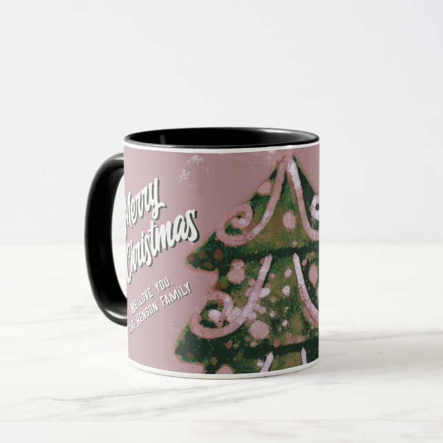 Caneca Árvore natalícia Árvore Artística Rosa Família de  (Frente Esquerda)