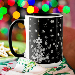 Caneca Árvore ornamentado & flocos de neve do White
