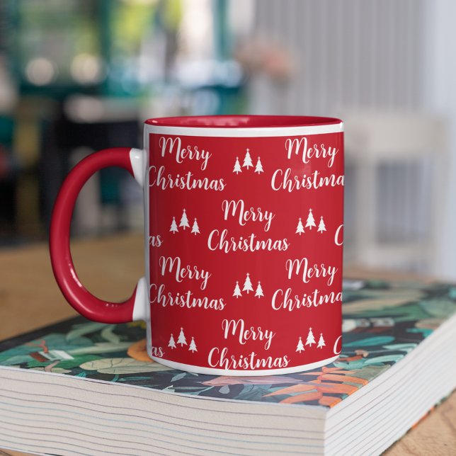 Caneca Árvores Brancas Vermelhas Modernas Feliz Natal (Modern Red White Trees Merry Christmas Mug
)