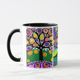 Caneca Árvores Coloridas   Folk Art   Arte Whimsic AI