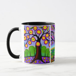 Caneca Árvores Coloridas   Folk Art   Arte Whimsic AI