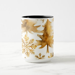 Caneca Árvores de Férias de Neve Douradas