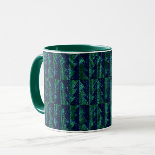 Caneca Árvores de Natal azuis e verdes. (Frente Esquerda)