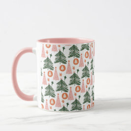Caneca Árvores de Natal Boho Rosa Laranja Verde Tendência