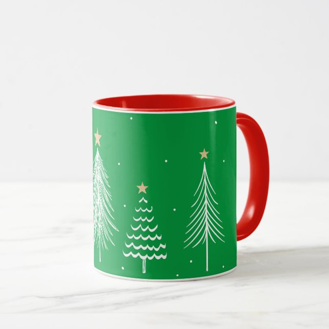 Caneca Árvores de Natal Brancas Festivas (Frente Esquerda)