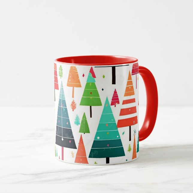 Caneca Árvores de Natal Coloridas Padrão (Frente Esquerda)
