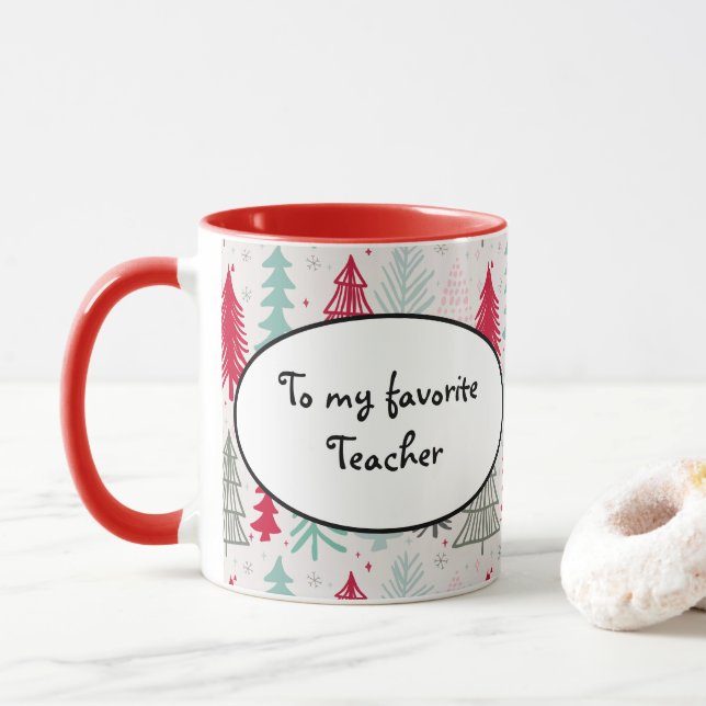 Caneca Árvores de Natal Desenhadas Manualmente Ververdes  (Com Donut)