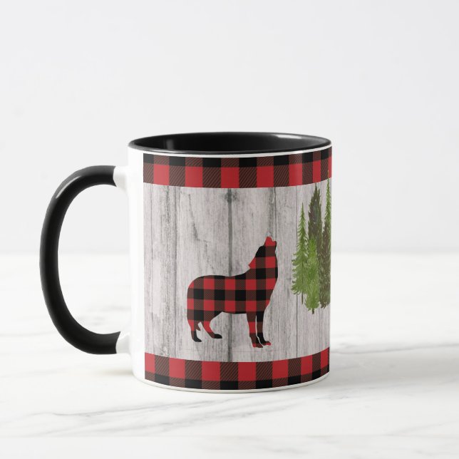Caneca Árvores de Natal do Lobo da Xadrez de Buffalo sobr (Esquerda)