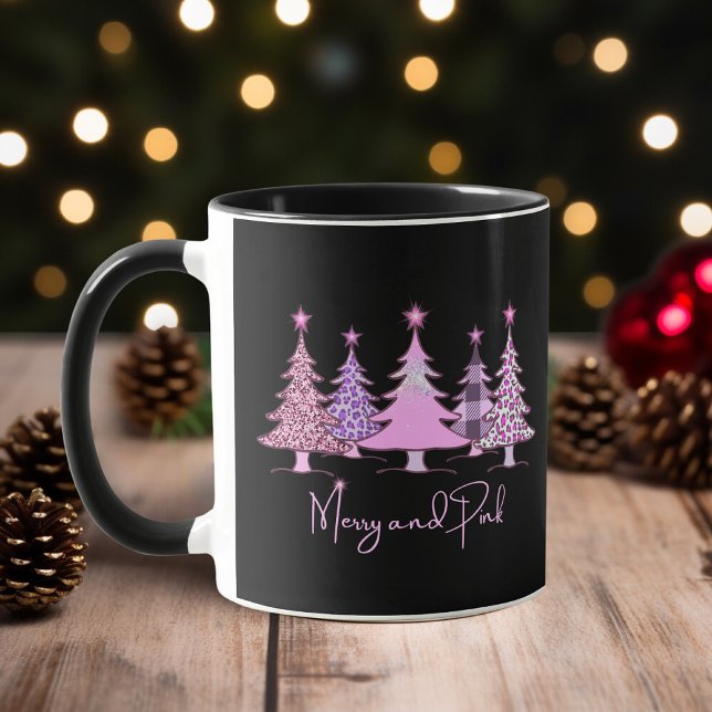 Caneca Árvores de Natal feliz e Rosa Espumantes Negras (Criador carregado)