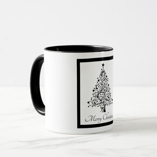 Caneca Árvores de Natal Mínimas Duplas Pretas e Brancas (Frente Esquerda)