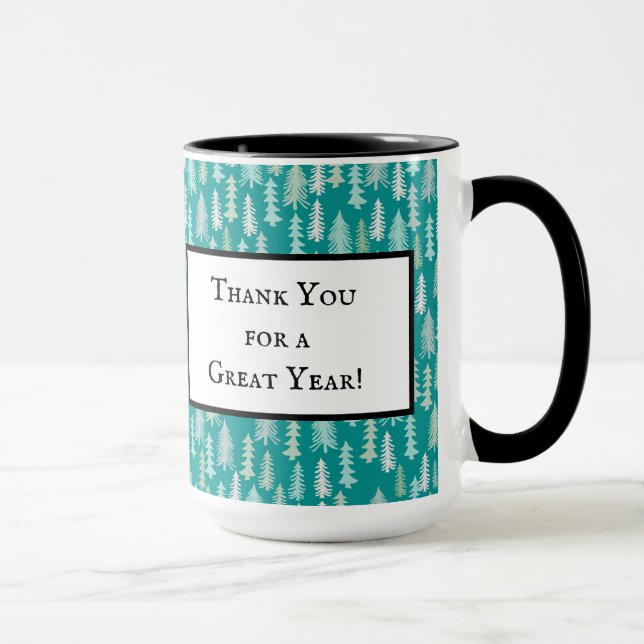 Caneca Árvores de Natal Pintadas Aqua White Blue Teal (Direita)